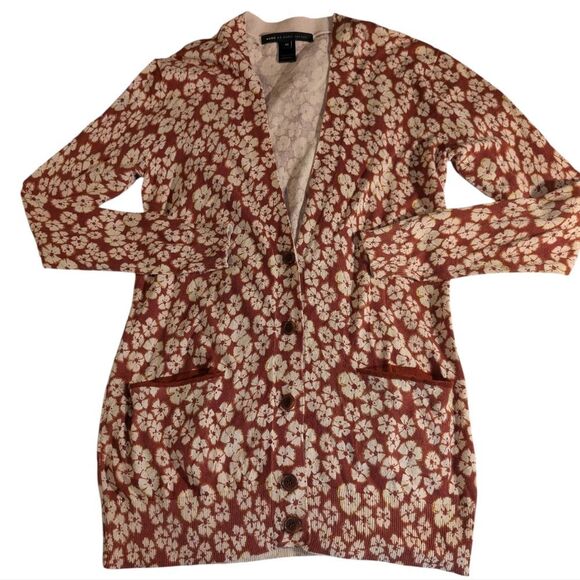 Marc By Marc Jacobs Brown Floral Print Cardigan Sweater Long Size XS Designer - Picture 3 of 10